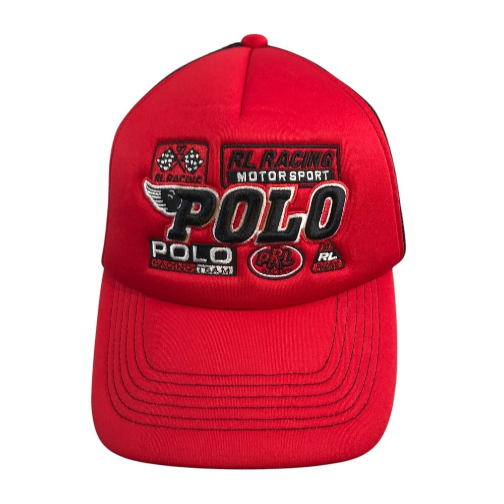 Ralph Lauren Fragrances RL Racing Motorsport Polo Trucker Hat Red Black Snapback